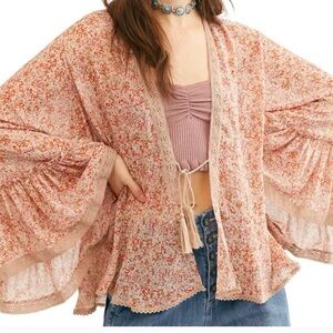 Free People Floral Kimono in Pink and Cream. Lola